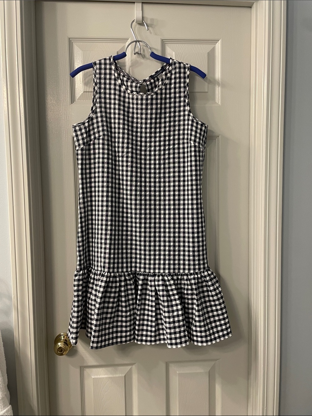Tommy Hilfiger Blue and White Gingham Sleeveless Ruffle-Hem Dress